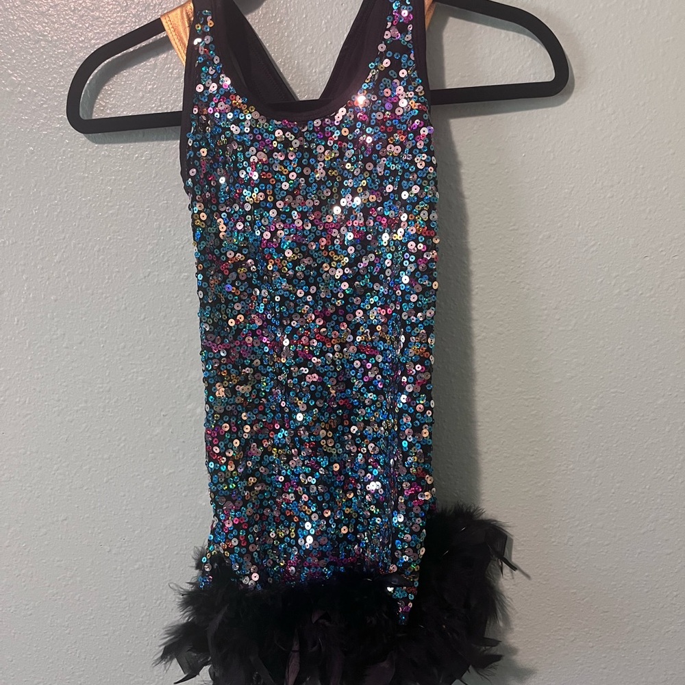 Sparkling Sequin Kids Costume with Feather Trim